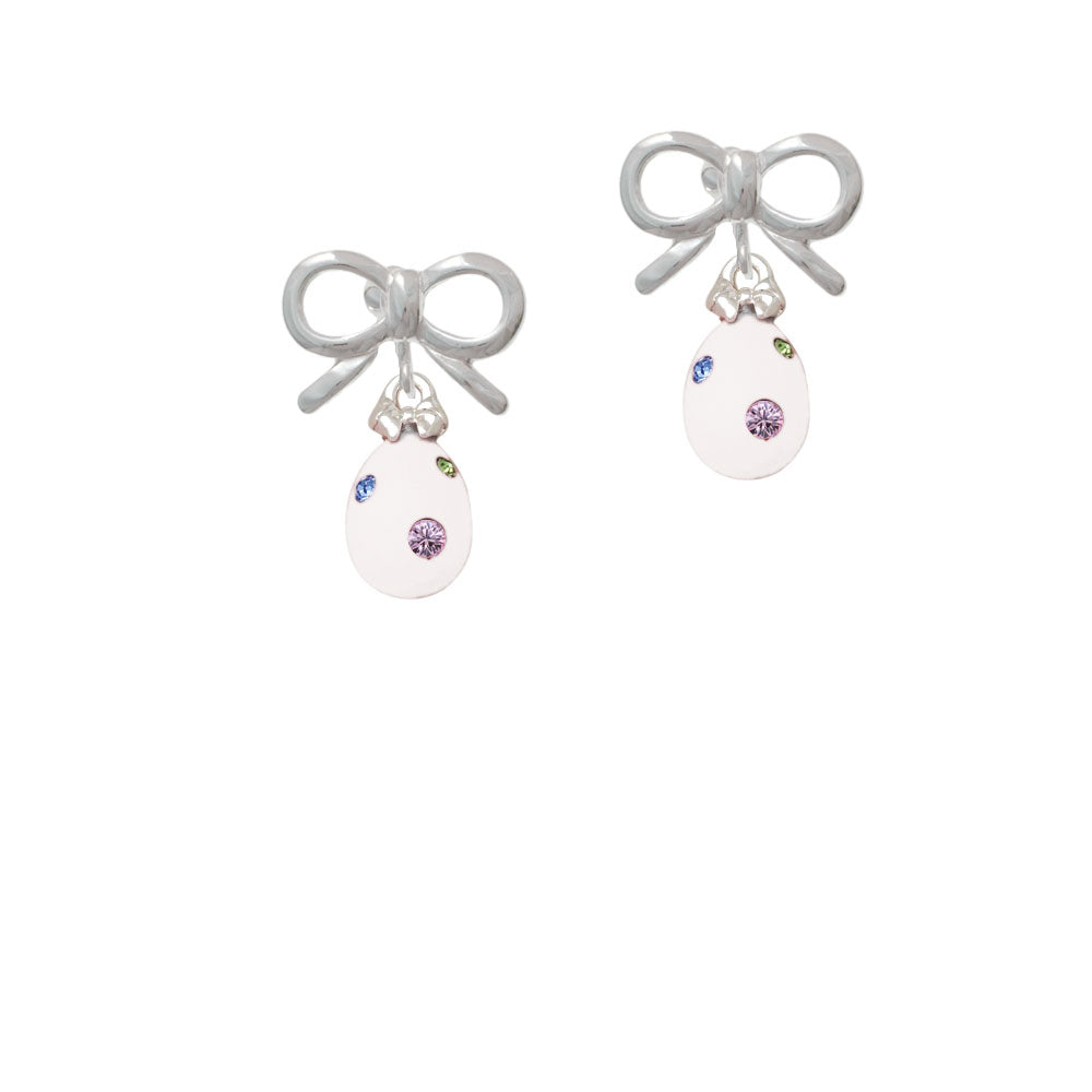 White Easter Egg with Color Crystal Dots Crystal Clip On Earrings Image 9