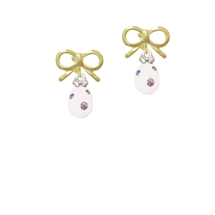 White Easter Egg with Color Crystal Dots Crystal Clip On Earrings Image 10