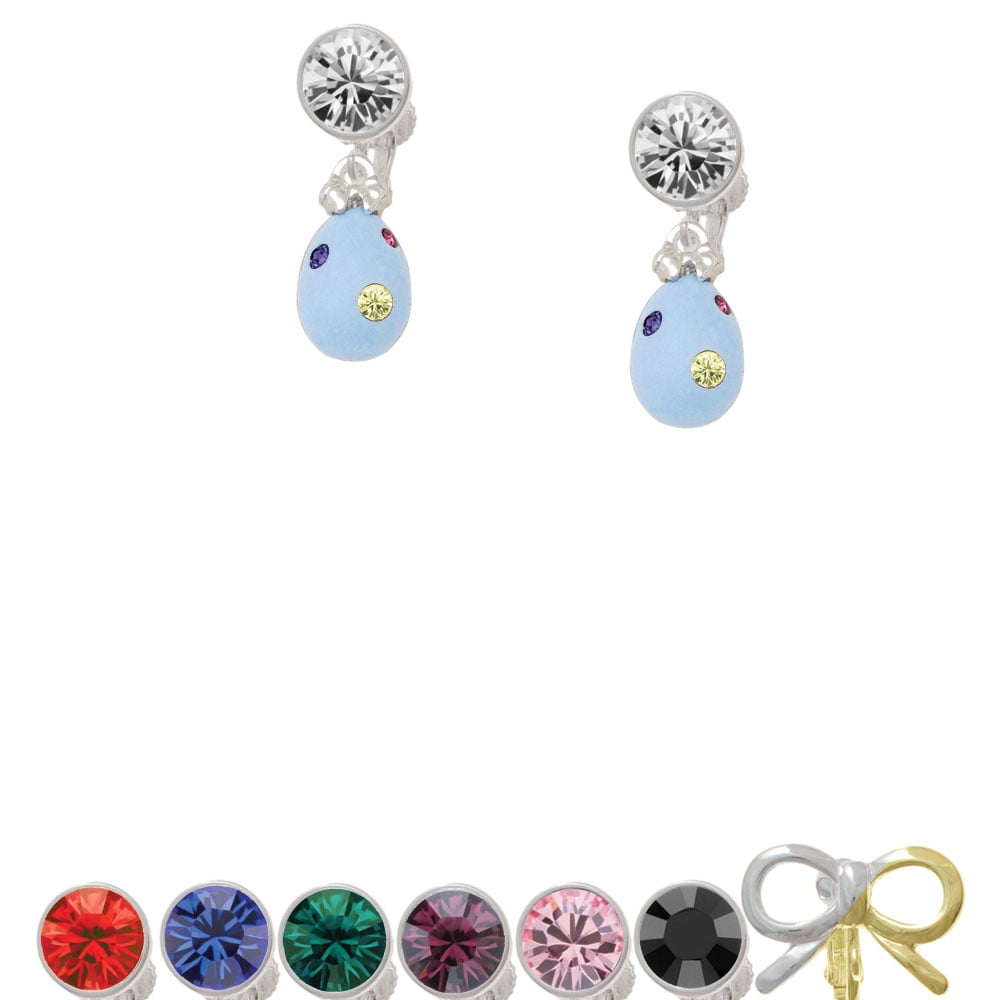 Light Blue Easter Egg with Multicolored Crystal Dots Crystal Clip On Earrings Image 1