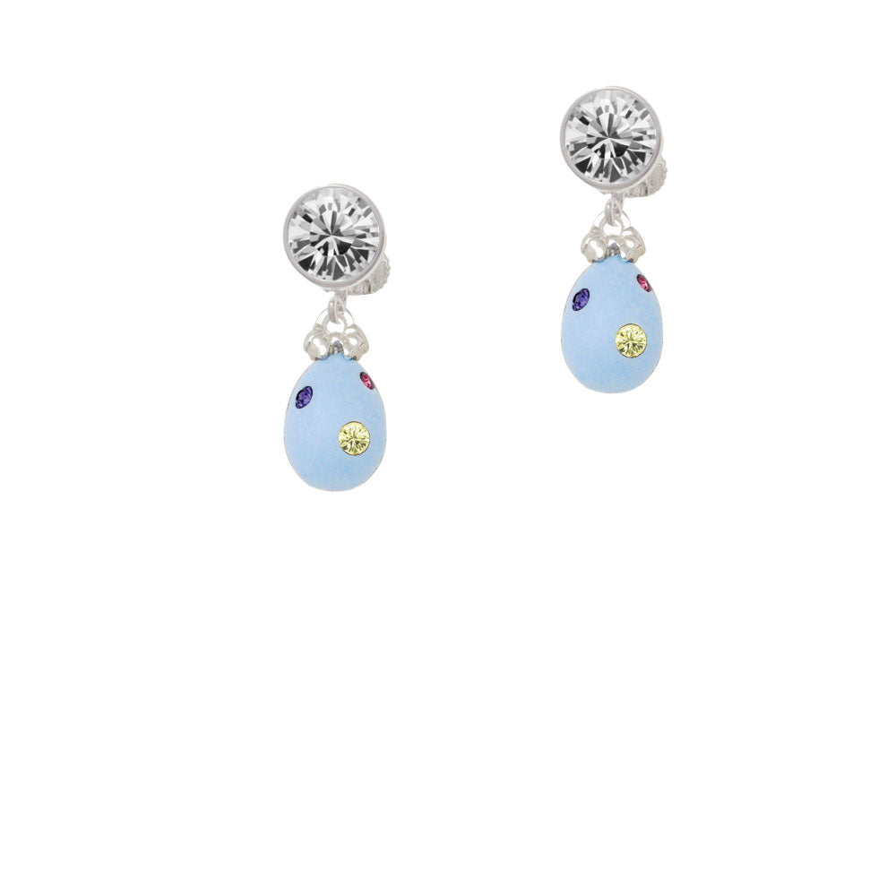 Light Blue Easter Egg with Multicolored Crystal Dots Crystal Clip On Earrings Image 2