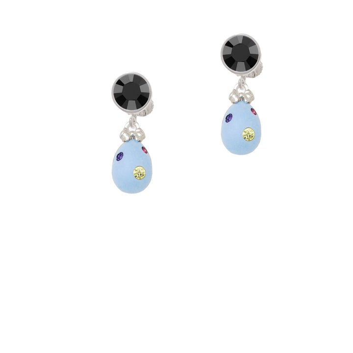 Light Blue Easter Egg with Multicolored Crystal Dots Crystal Clip On Earrings Image 3