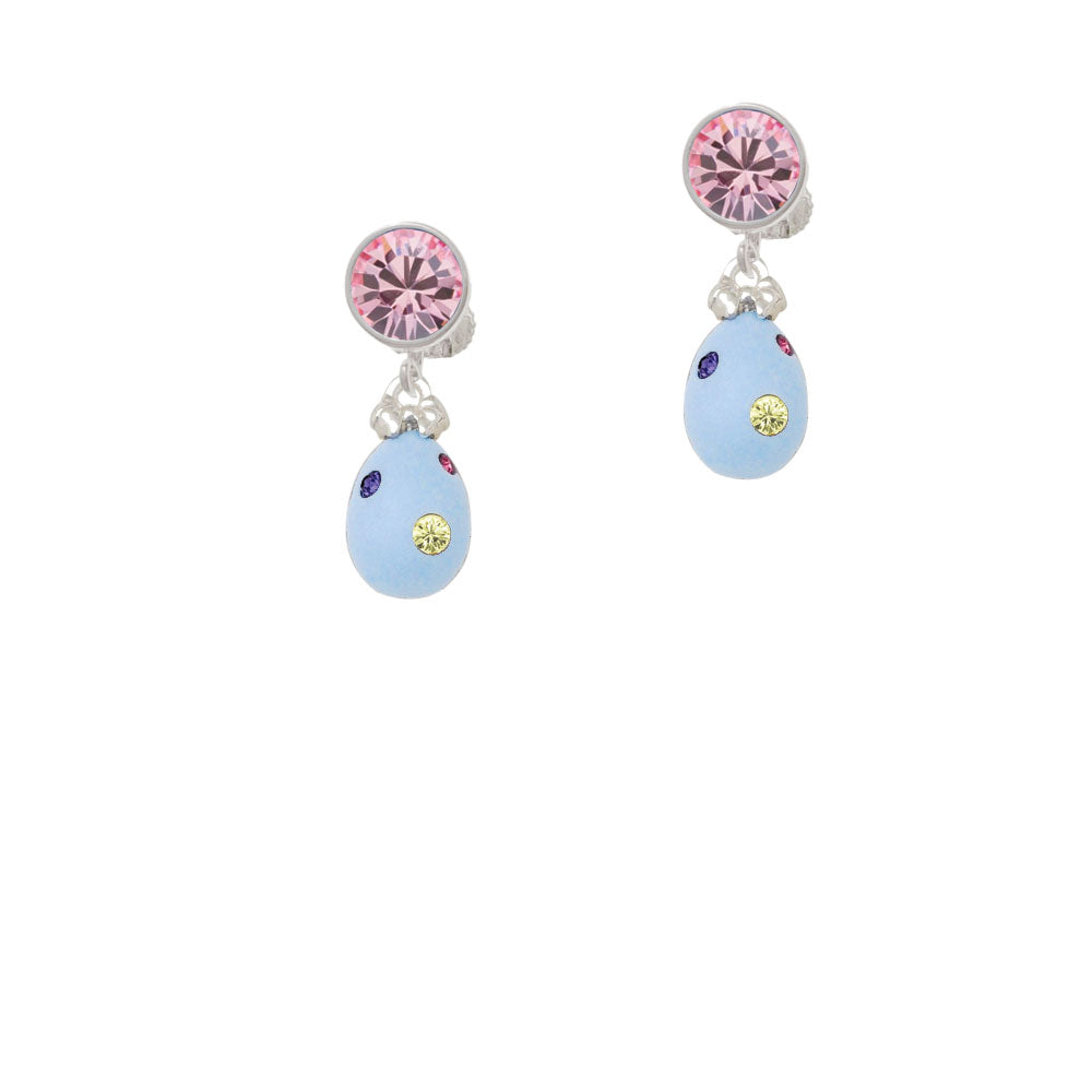 Light Blue Easter Egg with Multicolored Crystal Dots Crystal Clip On Earrings Image 4