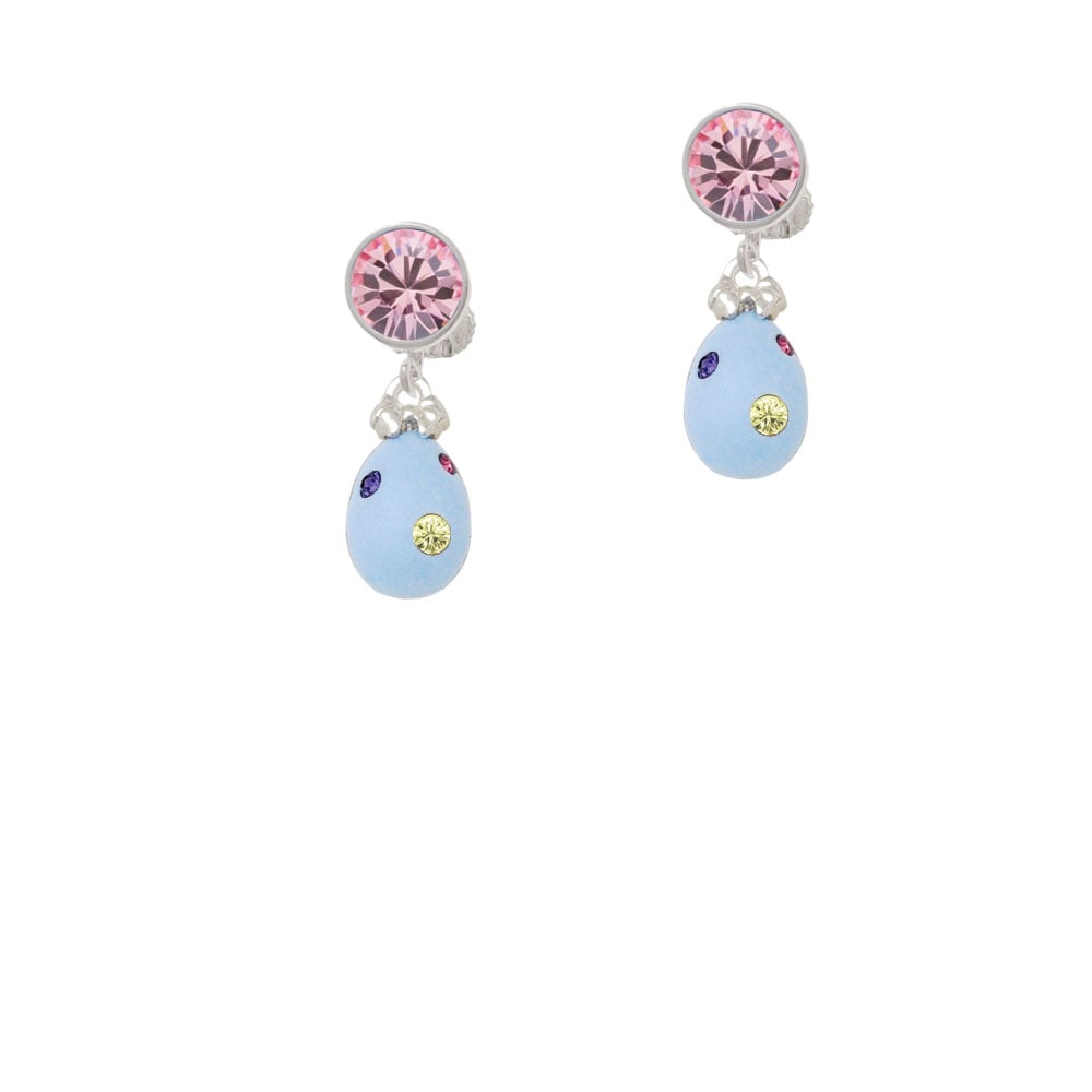 Light Blue Easter Egg with Multicolored Crystal Dots Crystal Clip On Earrings Image 1