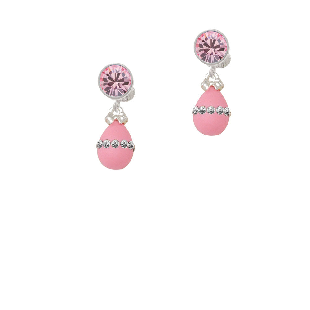 Pink Easter Egg with Clear Crystal Band Crystal Clip On Earrings Image 4