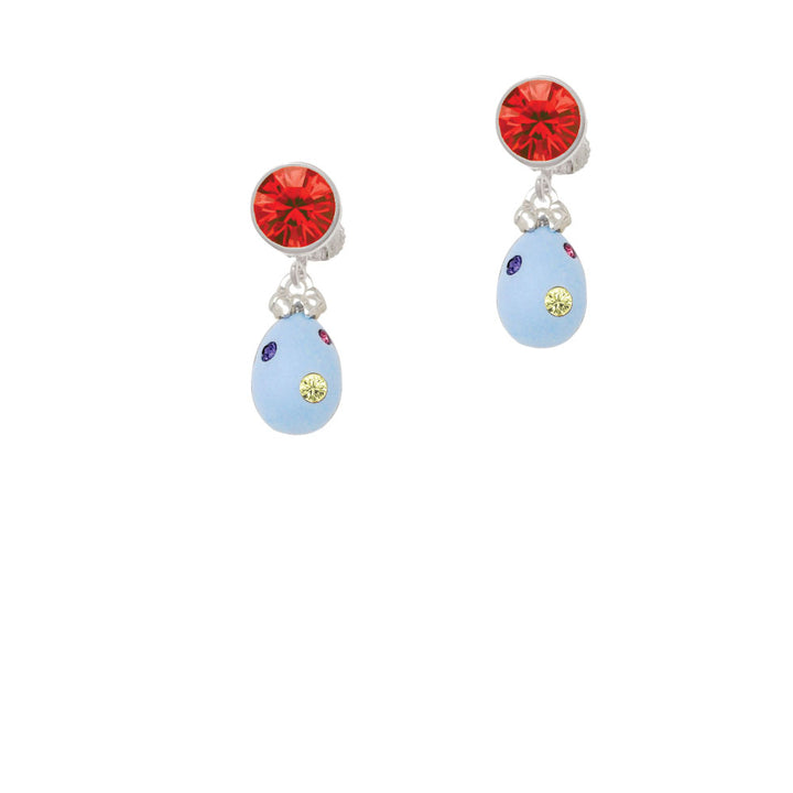 Light Blue Easter Egg with Multicolored Crystal Dots Crystal Clip On Earrings Image 4