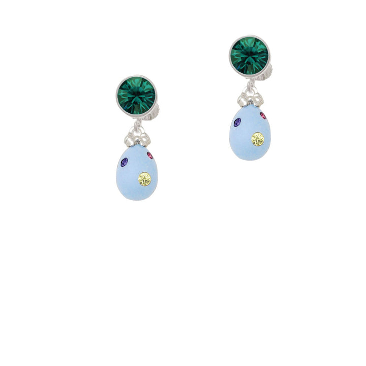 Light Blue Easter Egg with Multicolored Crystal Dots Crystal Clip On Earrings Image 6