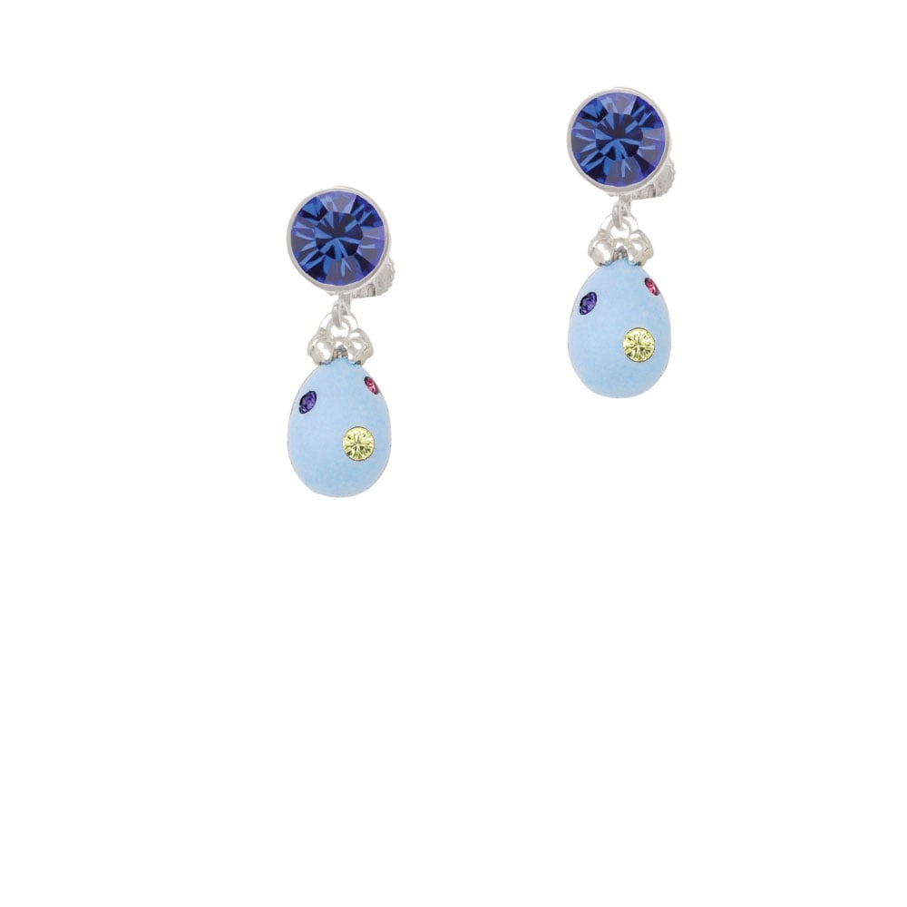 Light Blue Easter Egg with Multicolored Crystal Dots Crystal Clip On Earrings Image 7