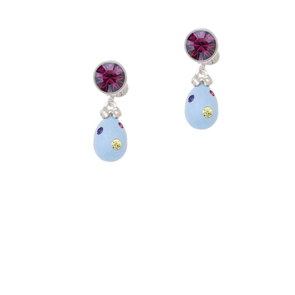 Light Blue Easter Egg with Multicolored Crystal Dots Crystal Clip On Earrings Image 8