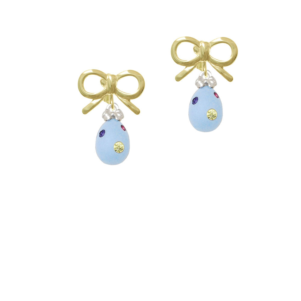 Light Blue Easter Egg with Multicolored Crystal Dots Crystal Clip On Earrings Image 10