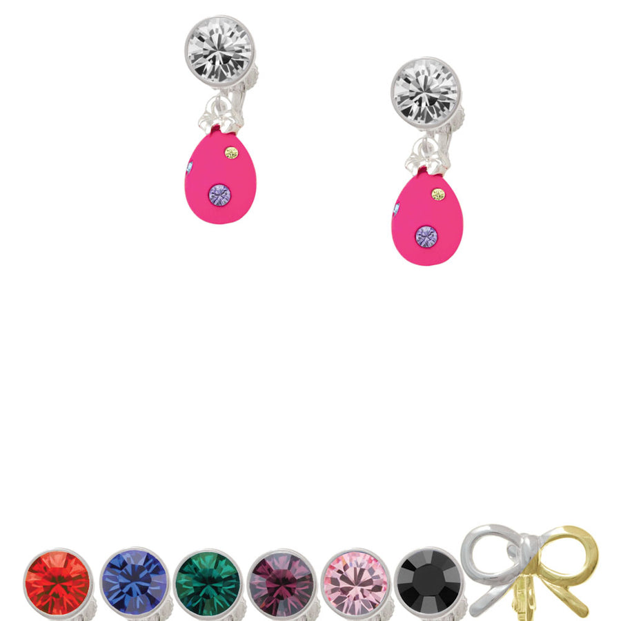 Hot Pink Easter Egg with Color Crystal Dots Crystal Clip On Earrings Image 1