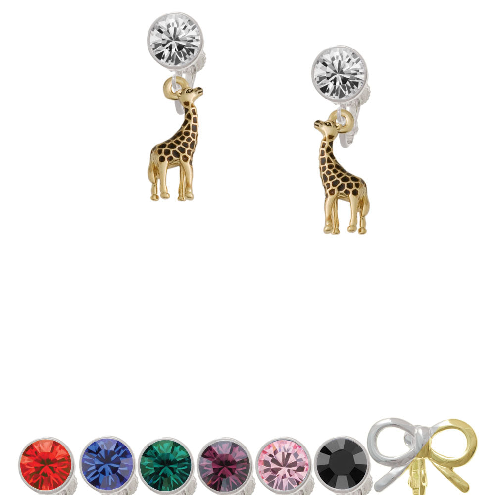 Gold Tone Brown Giraffe Crystal Clip On Earrings Image 1