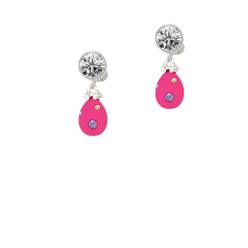 Hot Pink Easter Egg with Color Crystal Dots Crystal Clip On Earrings Image 2