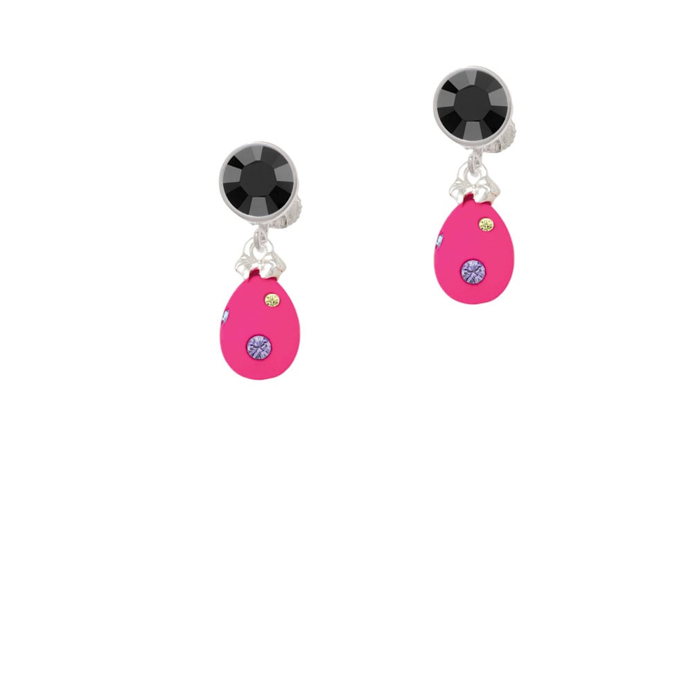 Hot Pink Easter Egg with Color Crystal Dots Crystal Clip On Earrings Image 3