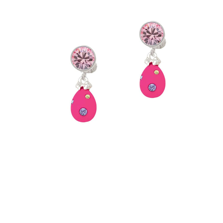 Hot Pink Easter Egg with Color Crystal Dots Crystal Clip On Earrings Image 4