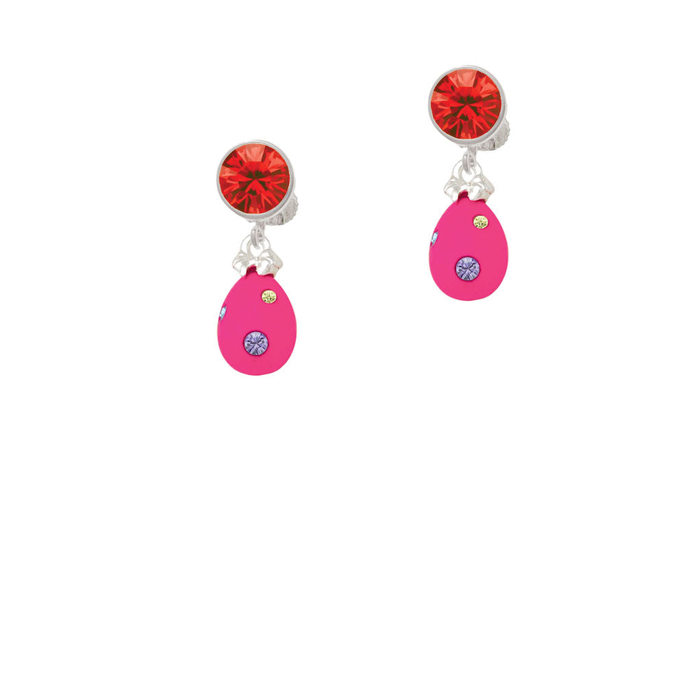 Hot Pink Easter Egg with Color Crystal Dots Crystal Clip On Earrings Image 4