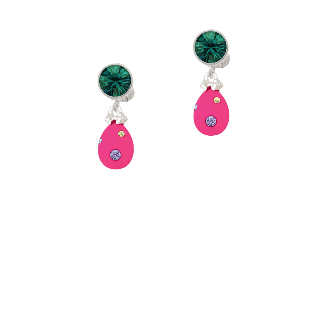 Hot Pink Easter Egg with Color Crystal Dots Crystal Clip On Earrings Image 6