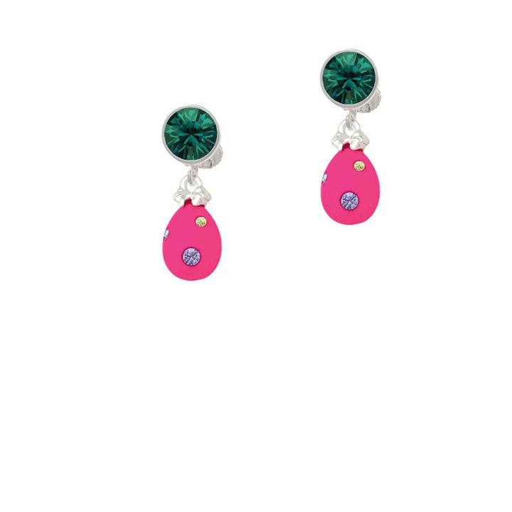 Hot Pink Easter Egg with Color Crystal Dots Crystal Clip On Earrings Image 1