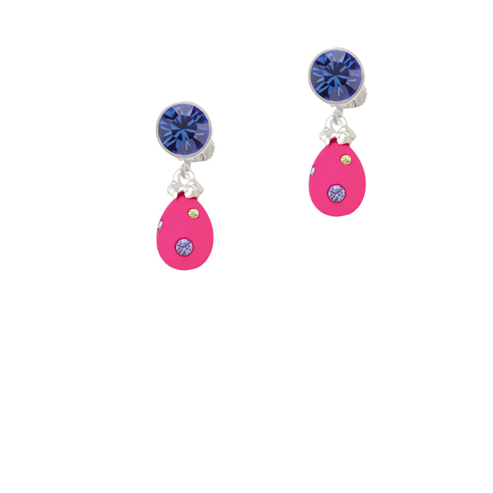 Hot Pink Easter Egg with Color Crystal Dots Crystal Clip On Earrings Image 7