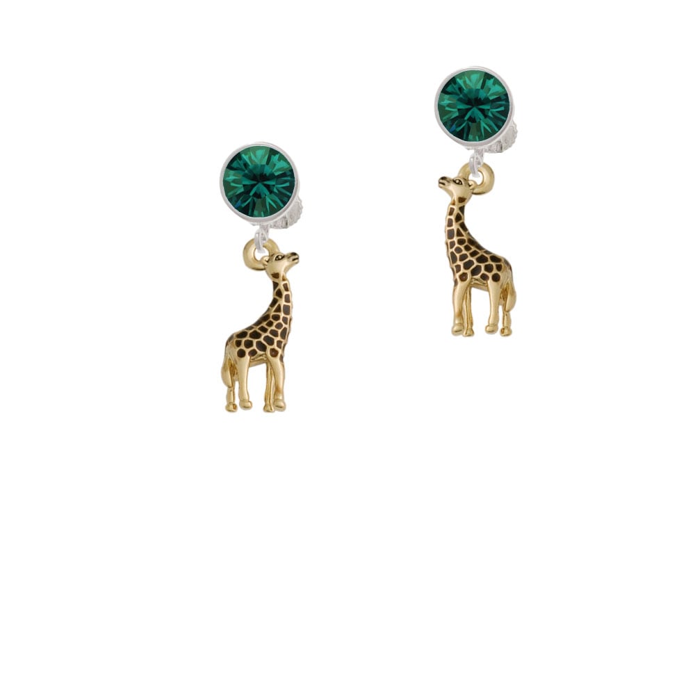 Gold Tone Brown Giraffe Crystal Clip On Earrings Image 6