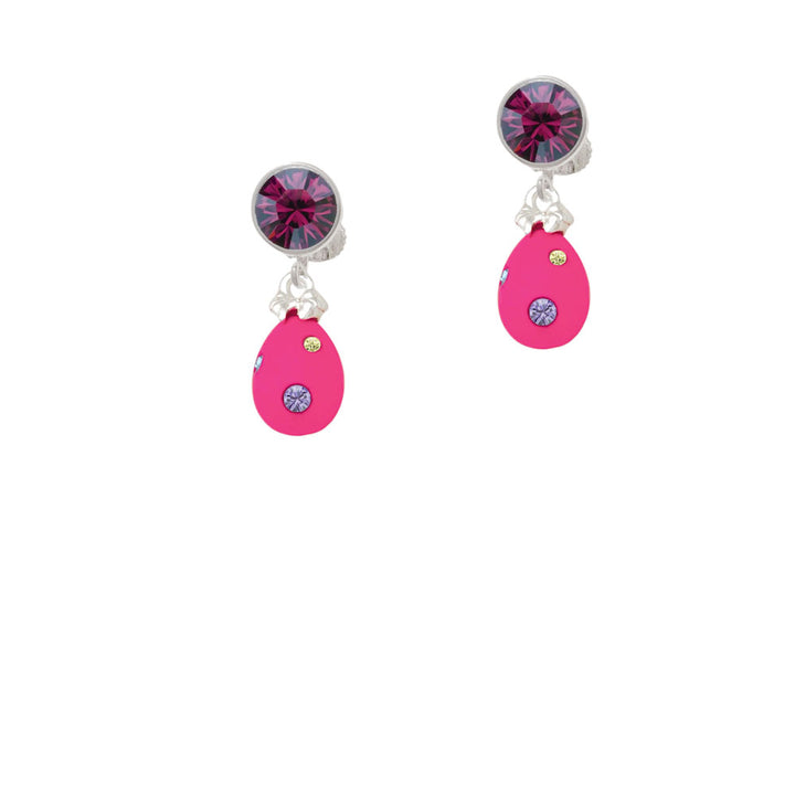 Hot Pink Easter Egg with Color Crystal Dots Crystal Clip On Earrings Image 8