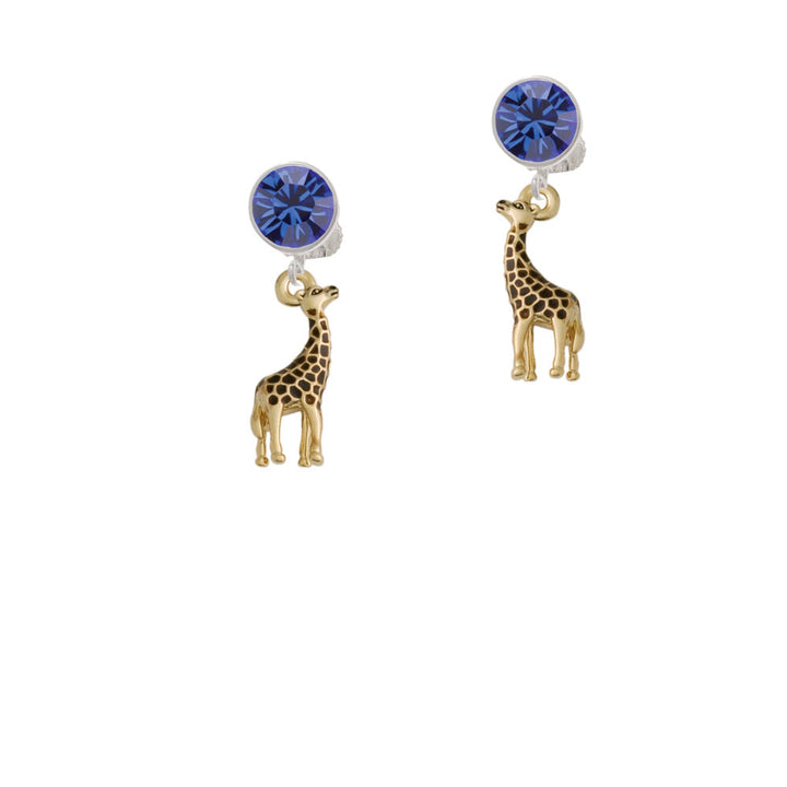 Gold Tone Brown Giraffe Crystal Clip On Earrings Image 7