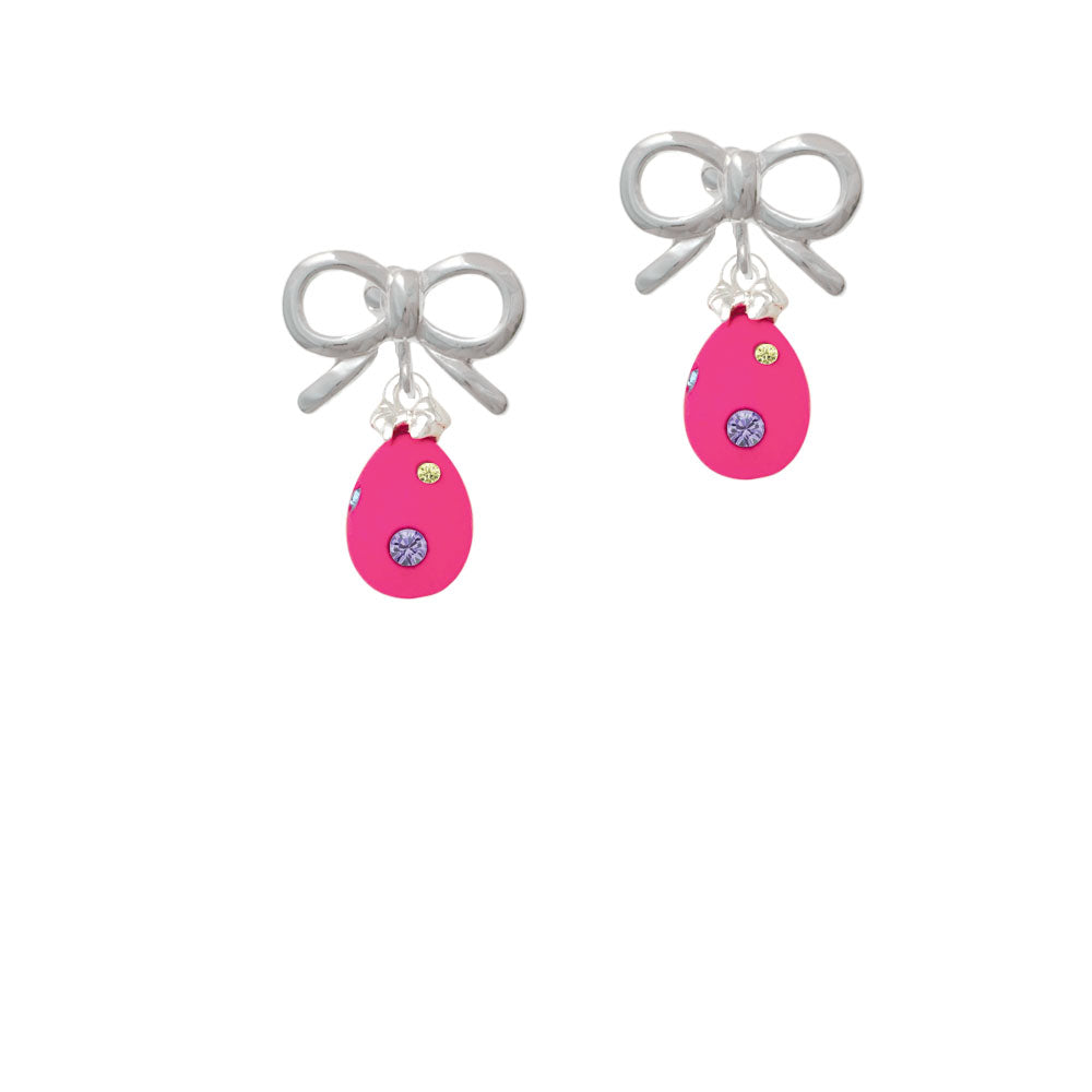 Hot Pink Easter Egg with Color Crystal Dots Crystal Clip On Earrings Image 9