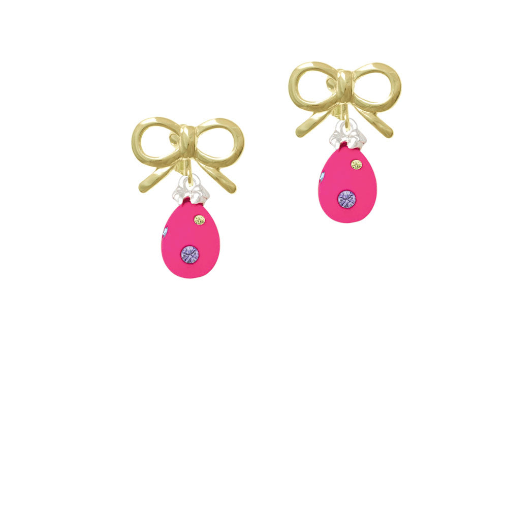 Hot Pink Easter Egg with Color Crystal Dots Crystal Clip On Earrings Image 10