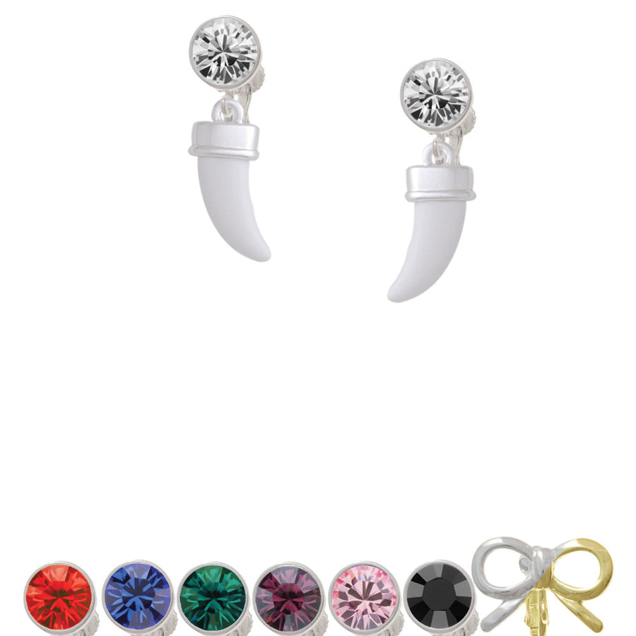 White Sabre Tooth Crystal Clip On Earrings Image 1