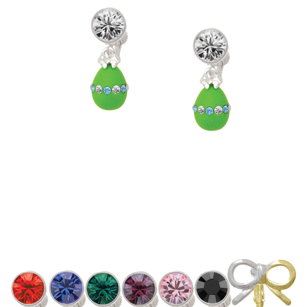 Lime Green Easter Egg with Color Crystal Band Crystal Clip On Earrings Image 1