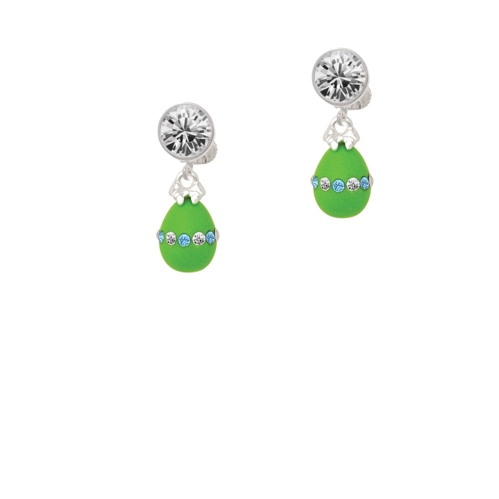 Lime Green Easter Egg with Color Crystal Band Crystal Clip On Earrings Image 2