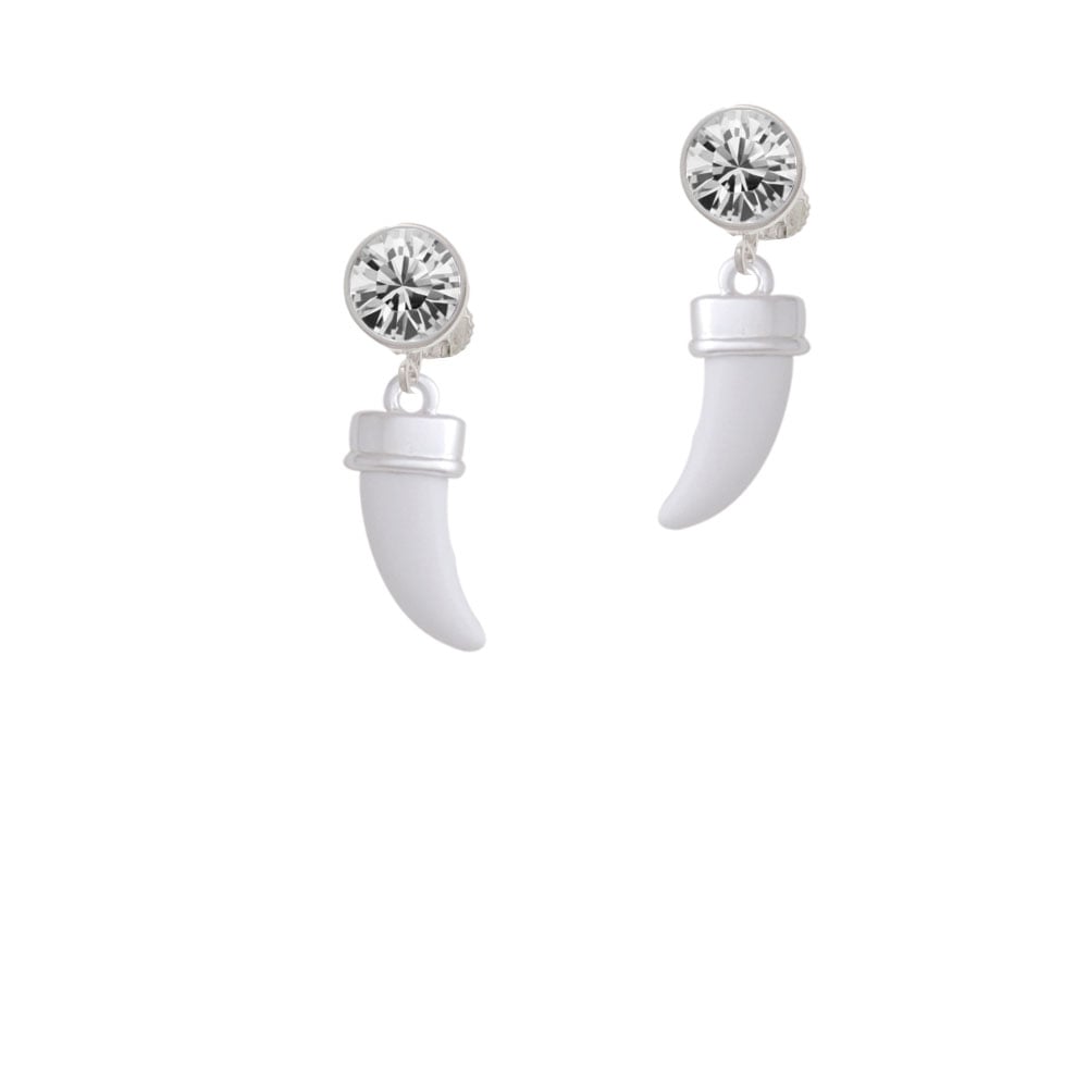 White Sabre Tooth Crystal Clip On Earrings Image 2