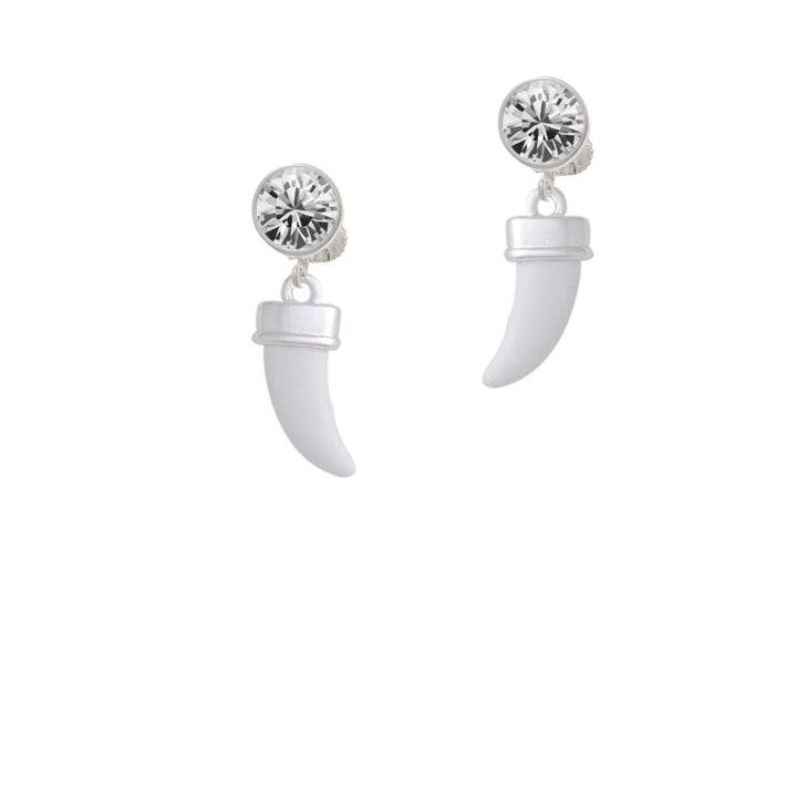 White Sabre Tooth Crystal Clip On Earrings Image 1