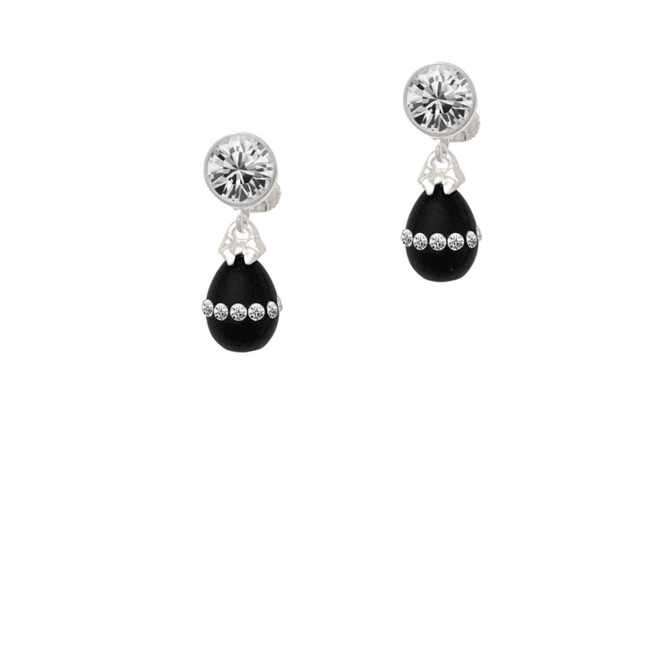 Black Easter Egg with Clear Crystal Band Crystal Clip On Earrings Image 2