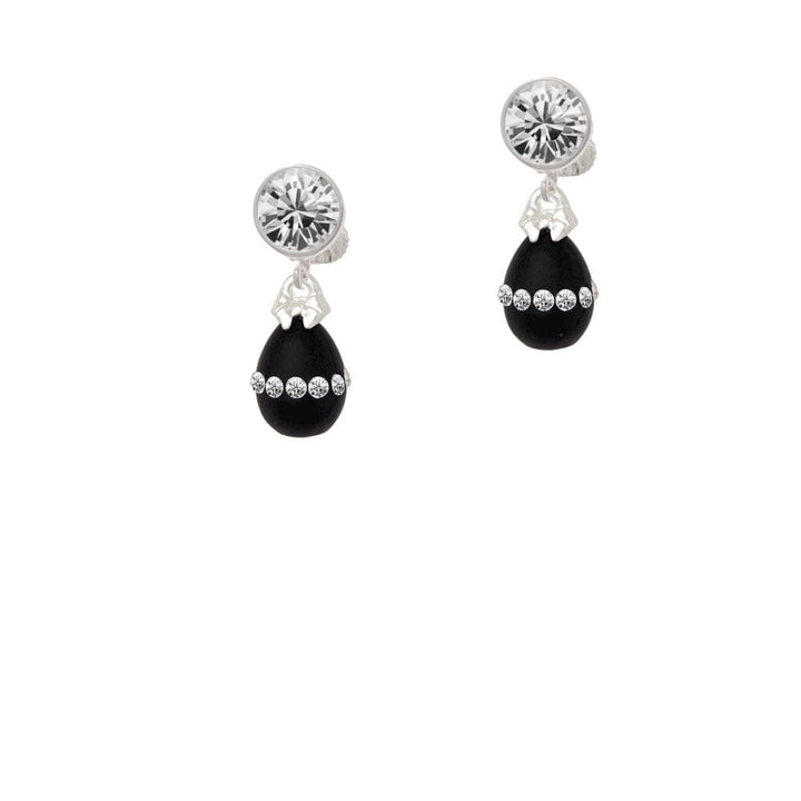 Black Easter Egg with Clear Crystal Band Crystal Clip On Earrings Image 1