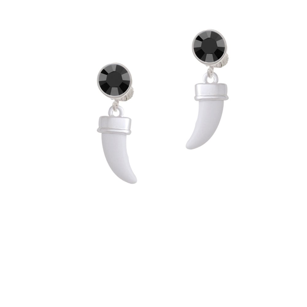 White Sabre Tooth Crystal Clip On Earrings Image 1