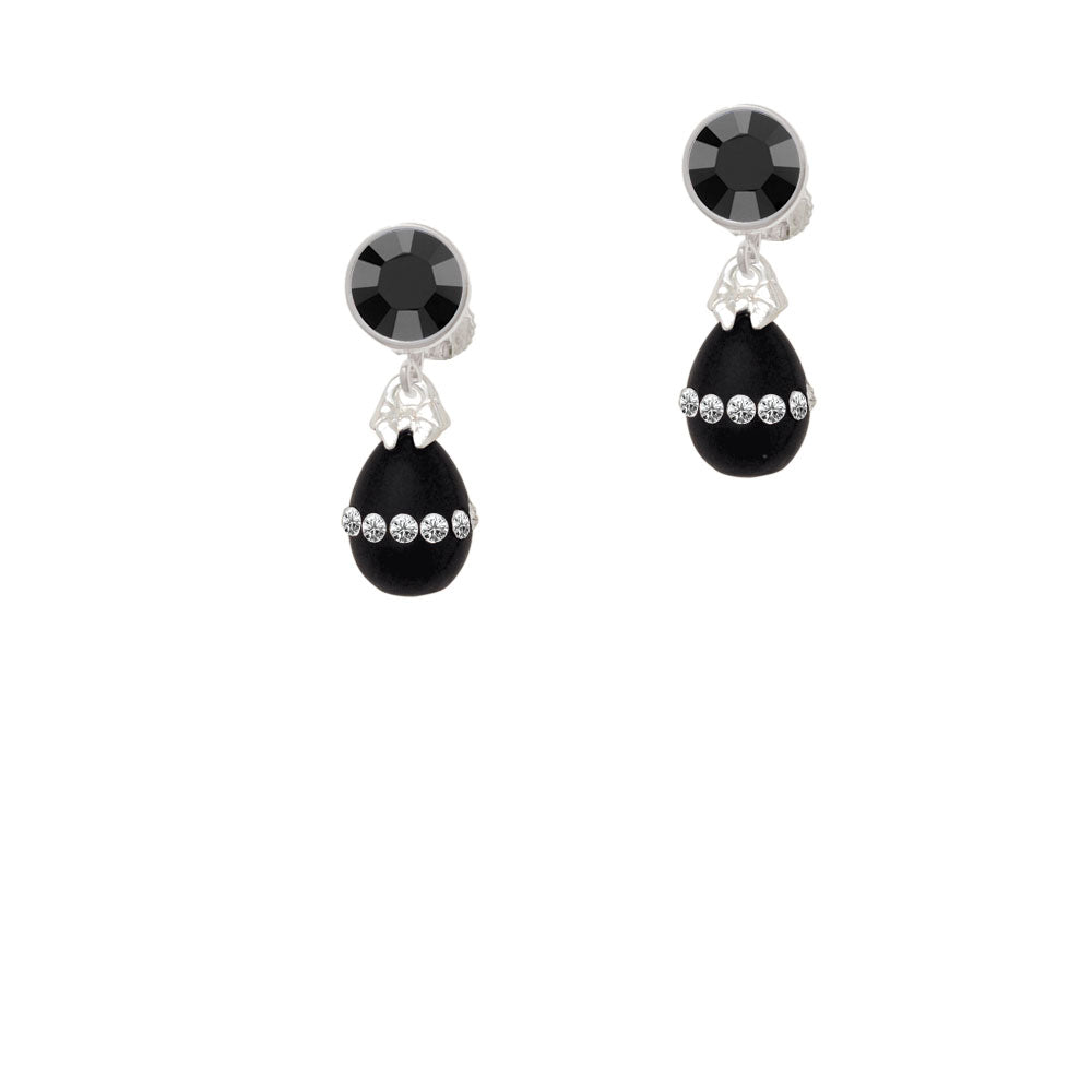 Black Easter Egg with Clear Crystal Band Crystal Clip On Earrings Image 3