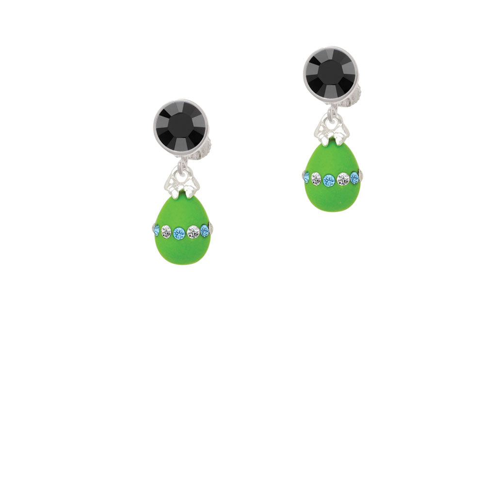 Lime Green Easter Egg with Color Crystal Band Crystal Clip On Earrings Image 3