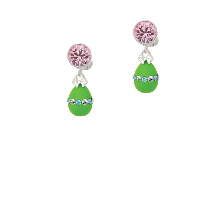 Lime Green Easter Egg with Color Crystal Band Crystal Clip On Earrings Image 4