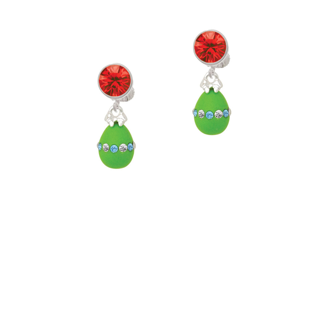 Lime Green Easter Egg with Color Crystal Band Crystal Clip On Earrings Image 4