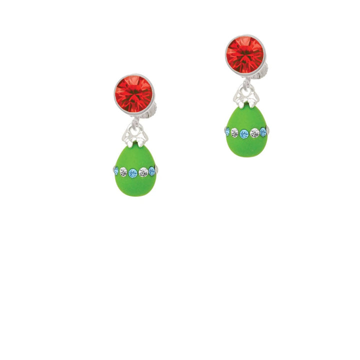 Lime Green Easter Egg with Color Crystal Band Crystal Clip On Earrings Image 1