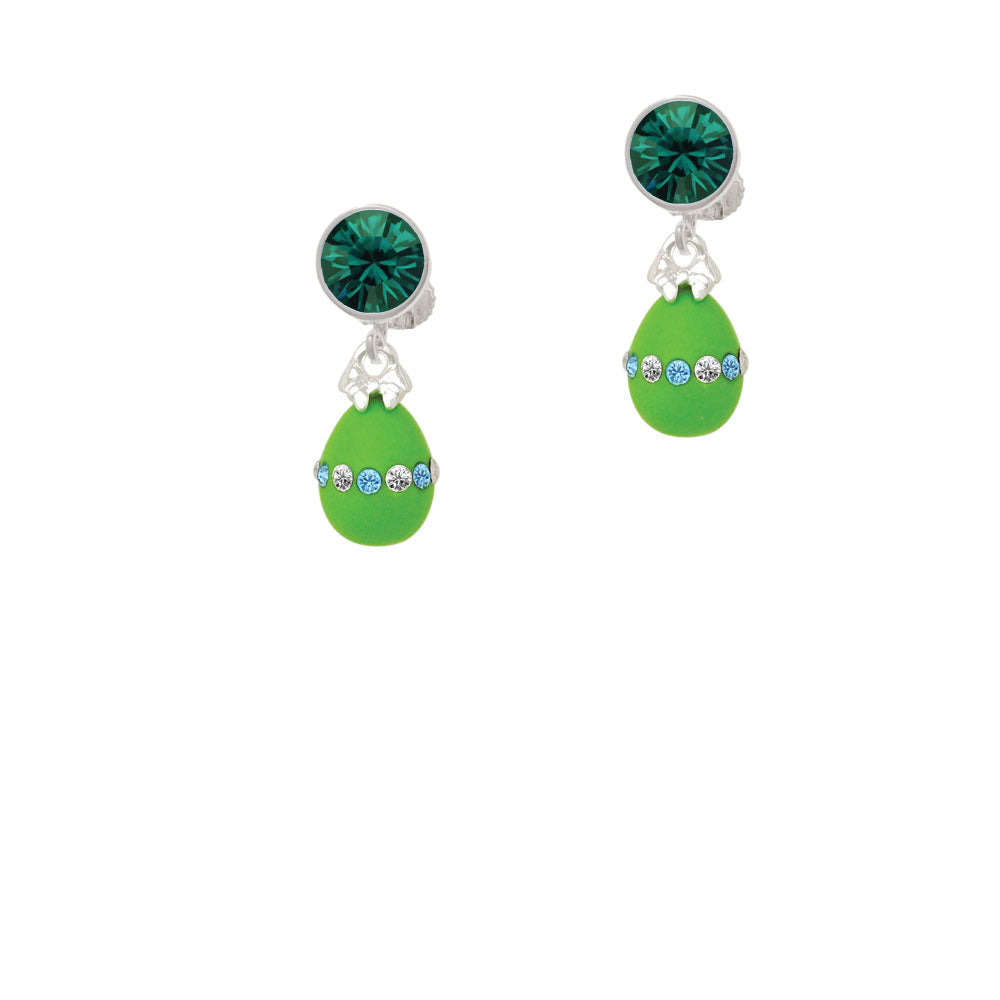 Lime Green Easter Egg with Color Crystal Band Crystal Clip On Earrings Image 6