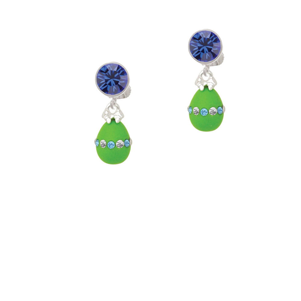 Lime Green Easter Egg with Color Crystal Band Crystal Clip On Earrings Image 7