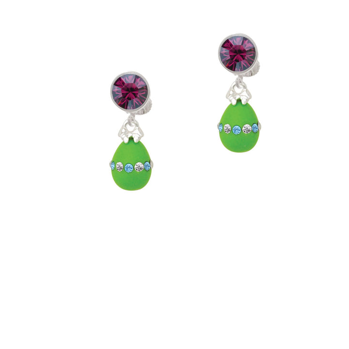 Lime Green Easter Egg with Color Crystal Band Crystal Clip On Earrings Image 8