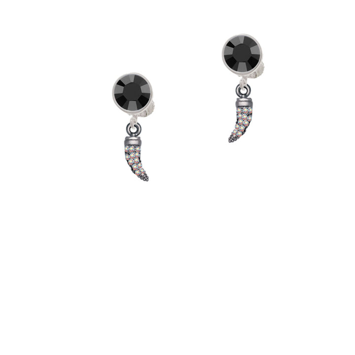 Black Nickel Tone Small AB Crystal Sabre Tooth Crystal Clip On Earrings Image 3