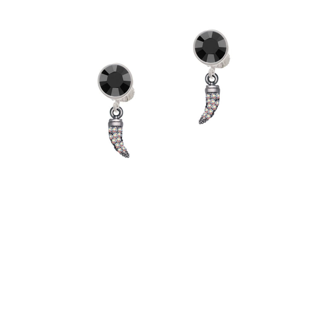 Black Nickel Tone Small AB Crystal Sabre Tooth Crystal Clip On Earrings Image 1
