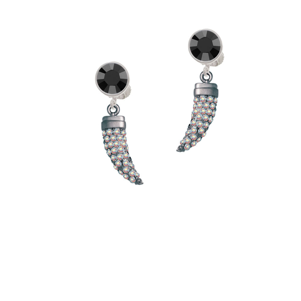 Black Nickel Tone Large AB Crystal Sabre Tooth Crystal Clip On Earrings Image 3