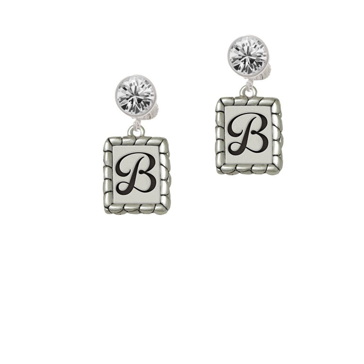 Pebble Border Initial - B Crystal Clip On Earrings Image 1