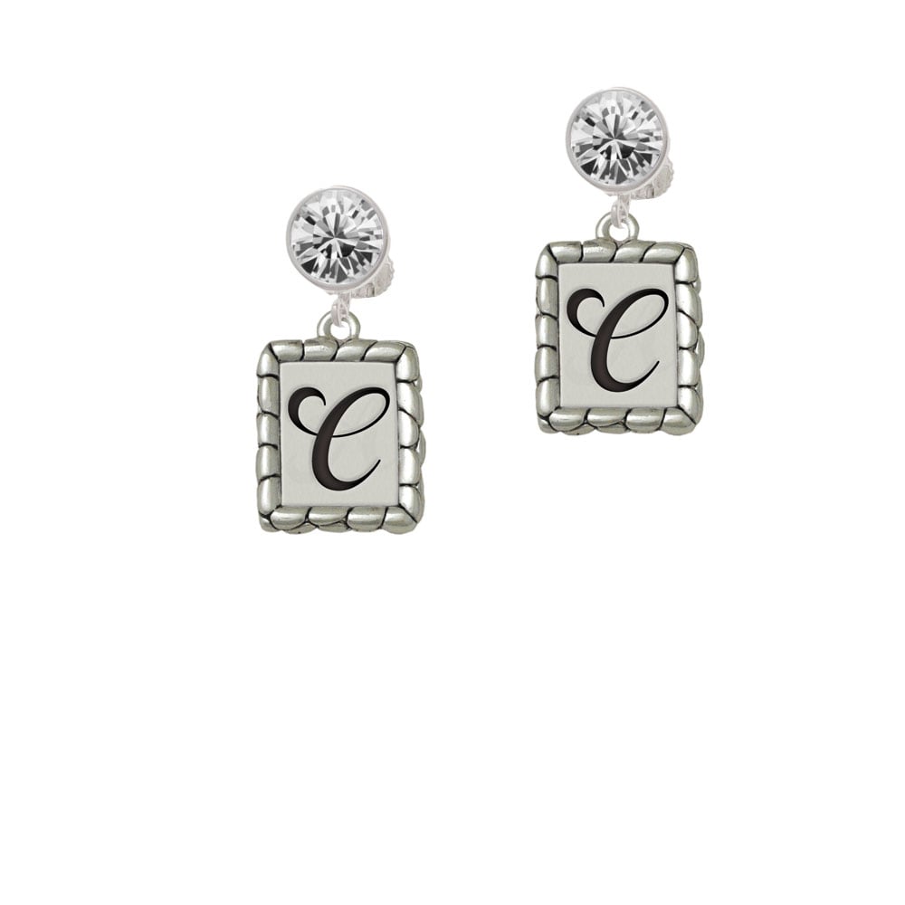 Pebble Border Initial - C Crystal Clip On Earrings Image 1