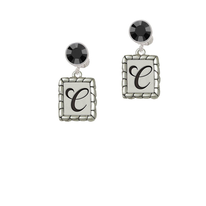 Pebble Border Initial - C Crystal Clip On Earrings Image 3