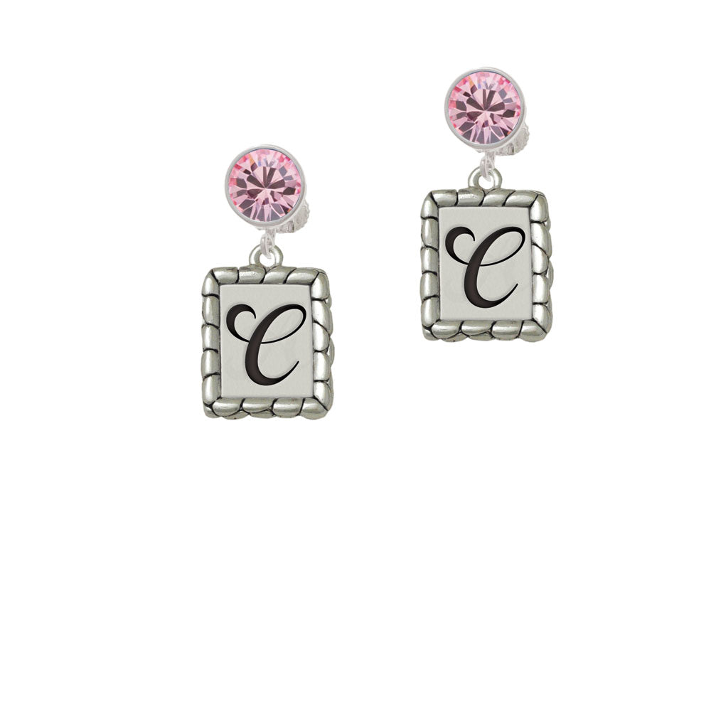 Pebble Border Initial - C Crystal Clip On Earrings Image 4